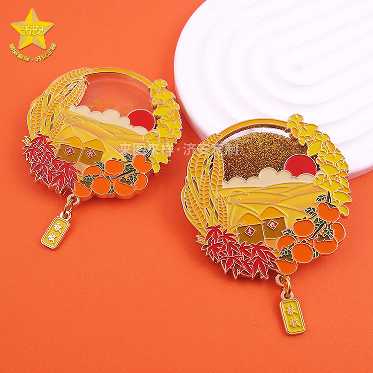 迎接豐收季節(jié)、傳遞喜悅的秋天文創(chuàng)金屬流沙冰箱貼《秋收》